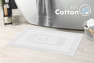 Tappeto Bagno Assorbente In Spugna Varie Misure Da Scendidoccia A Tappeto Grande Lavorazione Jacquard Tinta Unita Ricamo Cornice Lavabile Lavatrice Bianco - Scendidoccia45x60