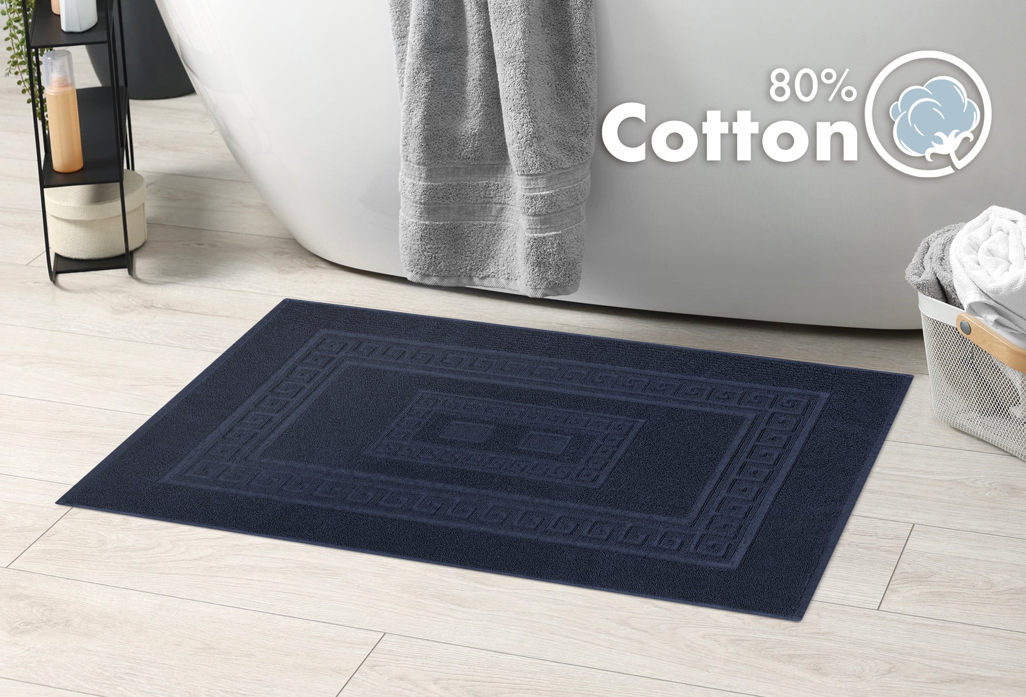 Tappeto Bagno Assorbente In Spugna Varie Misure Da Scendidoccia A Tappeto Grande Lavorazione Jacquard Tinta Unita Ricamo Cornice Lavabile Lavatrice BluScuro - TappetoBagno60x90