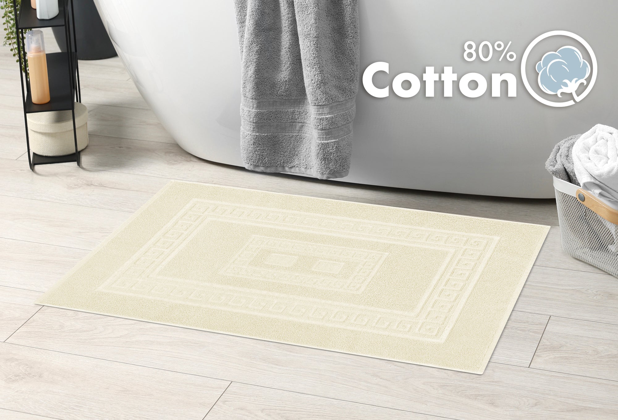 Tappeto Bagno Assorbente In Spugna Varie Misure Da Scendidoccia A Tappeto Grande Lavorazione Jacquard Tinta Unita Ricamo Cornice Lavabile Lavatrice Crema - TappetoBagno60x90