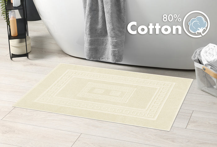 Tappeto Bagno Assorbente In Spugna Varie Misure Da Scendidoccia A Tappeto Grande Lavorazione Jacquard Tinta Unita Ricamo Cornice Lavabile Lavatrice Crema - TappetoBagno60x120