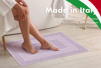 Tappeto Bagno Assorbente In Spugna Varie Misure Da Scendidoccia A Tappeto Grande Lavorazione Jacquard Tinta Unita Ricamo Cornice Lavabile Lavatrice Lilla - Scendidoccia45x60