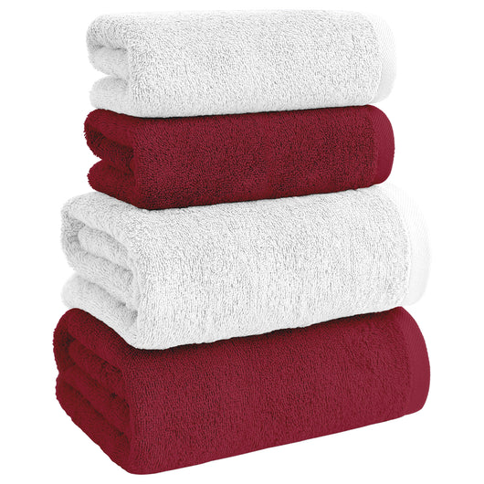 Asciugamani Bagno 100% Spugna Puro Cotone 500 Gr 4 Pezzi 2 Salvietta Viso 2 Asciugamano Ospite Mani Qualità Certificato Oeko-Tex Salviette Super Morbide Bicolore Bianco/Bordeaux