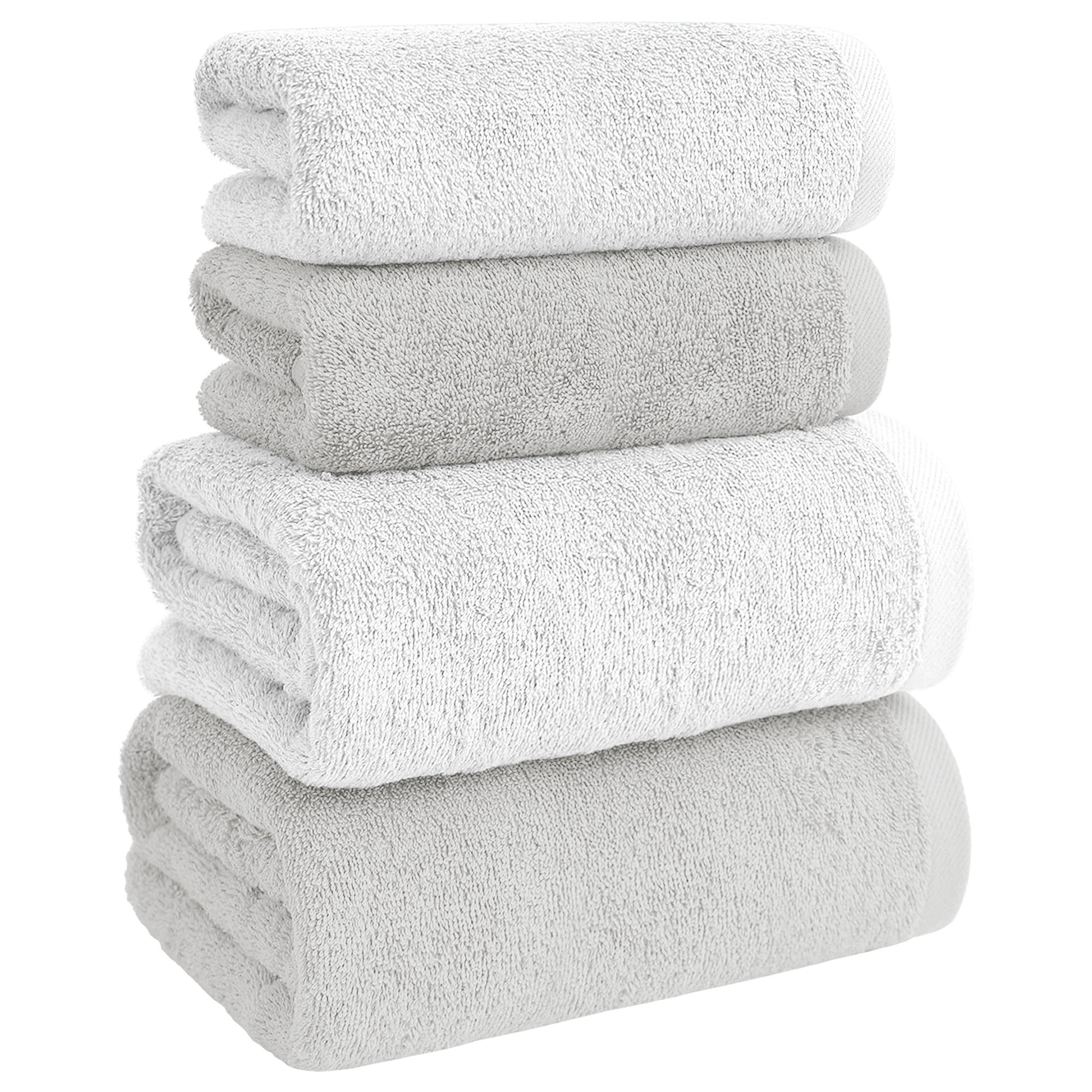 Asciugamani Bagno 100% Spugna Puro Cotone 500 Gr 4 Pezzi 2 Salvietta Viso 2 Asciugamano Ospite Mani Qualità Certificato Oeko-Tex Salviette Super Morbide Bicolore Bianco/GrigioPerla