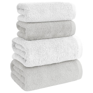 Asciugamani Bagno 100% Spugna Puro Cotone 500 Gr 4 Pezzi 2 Salvietta Viso 2 Asciugamano Ospite Mani Qualità Certificato Oeko-Tex Salviette Super Morbide Bicolore Bianco/GrigioPerla