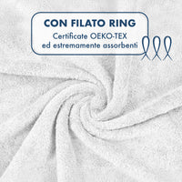 Asciugamani Bagno 100% Spugna Puro Cotone 500 Gr 4 Pezzi 2 Salvietta Viso 2 Asciugamano Ospite Mani Qualità Certificato Oeko-Tex Salviette Super Morbide Bicolore Bianco/GrigioPerla