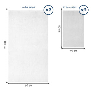 Asciugamani Bagno 100% Spugna Puro Cotone 500 Gr 4 Pezzi 2 Salvietta Viso 2 Asciugamano Ospite Mani Qualità Certificato Oeko-Tex Salviette Super Morbide Bicolore Bianco/GrigioPerla