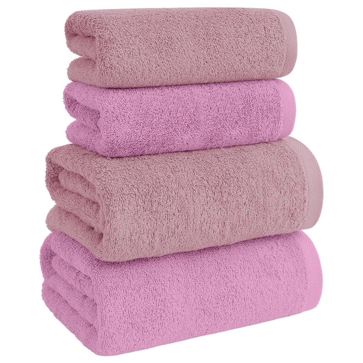 Asciugamani Bagno 100% Spugna Puro Cotone 500 Gr 4 Pezzi 2 Salvietta Viso 2 Asciugamano Ospite Mani Qualità Certificato Oeko-Tex Salviette Super Morbide Bicolore Orchidea/Lilla