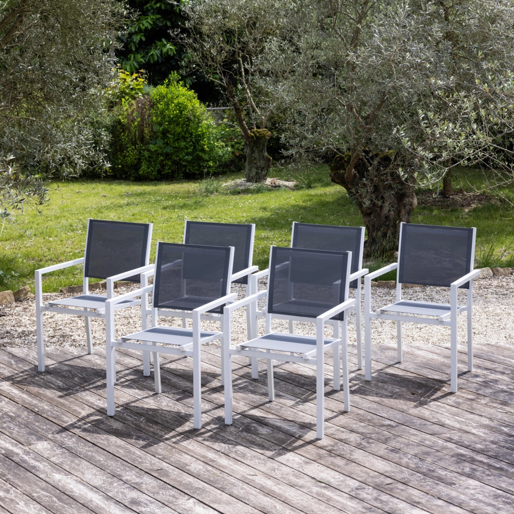 Set di 6 sedie in alluminio bianco - textilene grigio