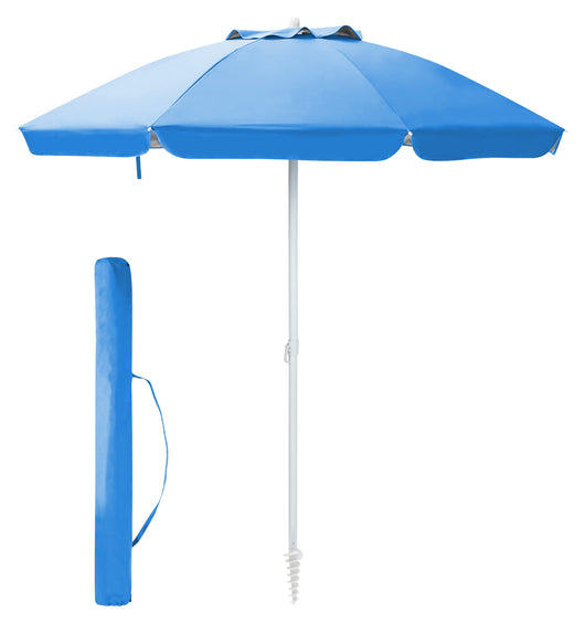 Ombrellone Da Spiaggia Grande Antivento 2.20 Metri Portatile Struttura In Acciaio A 8 Stecche Pieghevole Reclinabile Regolabile Altezza Puntale A Vite Resistente Uv Con Custodia A Tracolla Mare Campeggio Prato  Blu