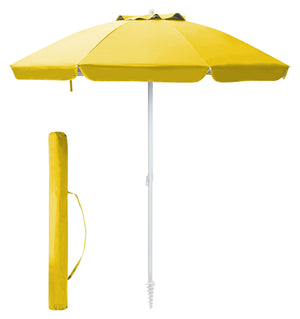 Ombrellone Da Spiaggia Grande Antivento 2.20 Metri Portatile Struttura In Acciaio A 8 Stecche Pieghevole Reclinabile Regolabile Altezza Puntale A Vite Resistente Uv Con Custodia A Tracolla Mare Campeggio Prato  Giallo