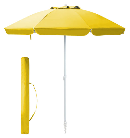 Ombrellone Da Spiaggia Grande Antivento 2.20 Metri Portatile Struttura In Acciaio A 8 Stecche Pieghevole Reclinabile Regolabile Altezza Puntale A Vite Resistente Uv Con Custodia A Tracolla Mare Campeggio Prato  Giallo