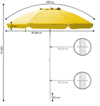 Ombrellone Da Spiaggia Grande Antivento 2.20 Metri Portatile Struttura In Acciaio A 8 Stecche Pieghevole Reclinabile Regolabile Altezza Puntale A Vite Resistente Uv Con Custodia A Tracolla Mare Campeggio Prato  Giallo