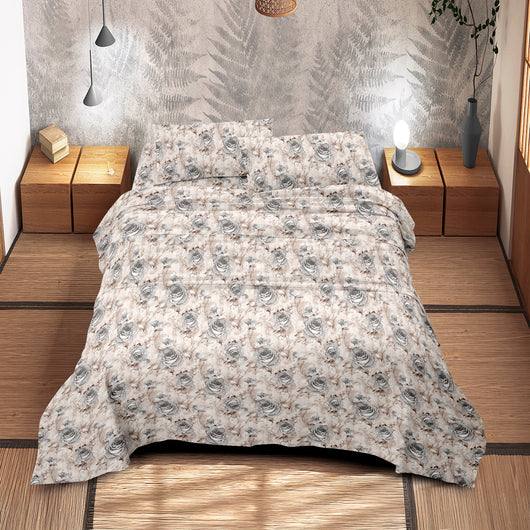Completo Letto Matrimoniale No Stiro Set Lenzuola In Morbida Microfibra Anallergica Lenzuolo Sotto Con Angoli Elastici Fino 30 Cm, Lenzuolo Teso Sopra 2 Federe Prodotto Italiano  Boccioli Grigio