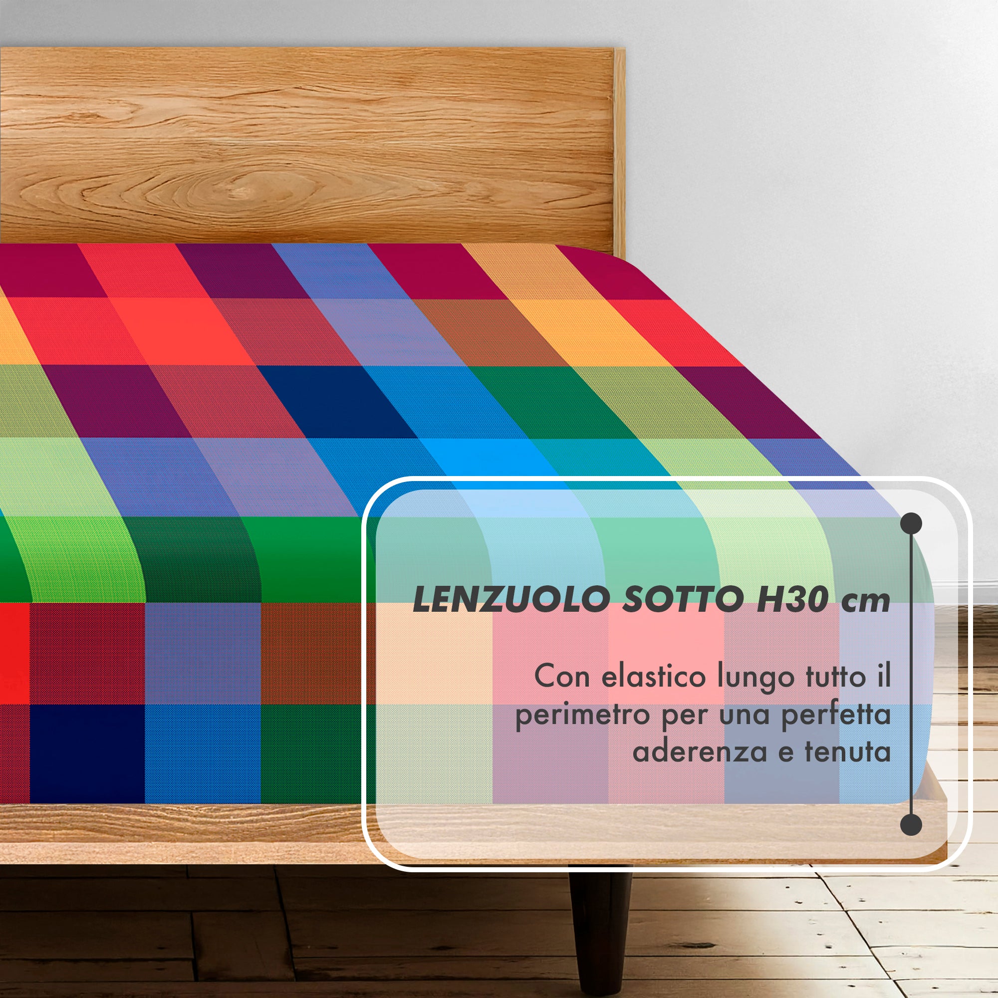 Completo Letto Matrimoniale No Stiro Set Lenzuola In Morbida Microfibra Anallergica Lenzuolo Sotto Con Angoli Elastici Fino 30 Cm, Lenzuolo Teso Sopra 2 Federe Prodotto Italiano  Chess Multicolor