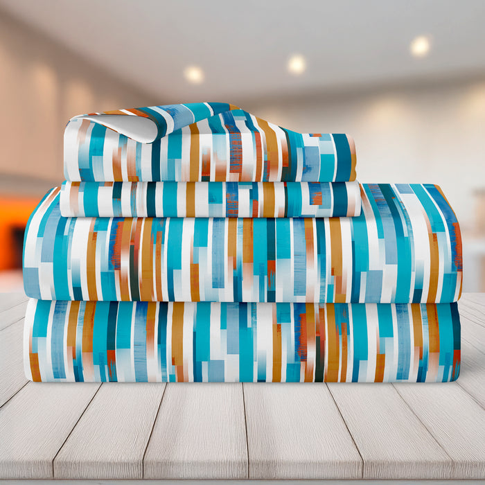 Completo Letto Matrimoniale No Stiro Set Lenzuola In Morbida Microfibra Anallergica Lenzuolo Sotto Con Angoli Elastici Fino 30 Cm, Lenzuolo Teso Sopra 2 Federe Prodotto Italiano  Frammenti