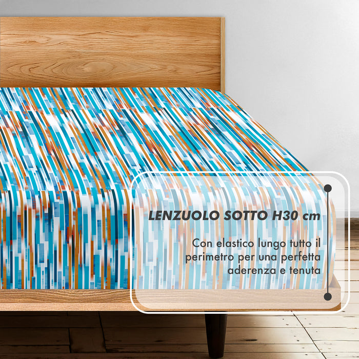 Completo Letto Matrimoniale No Stiro Set Lenzuola In Morbida Microfibra Anallergica Lenzuolo Sotto Con Angoli Elastici Fino 30 Cm, Lenzuolo Teso Sopra 2 Federe Prodotto Italiano  Frammenti