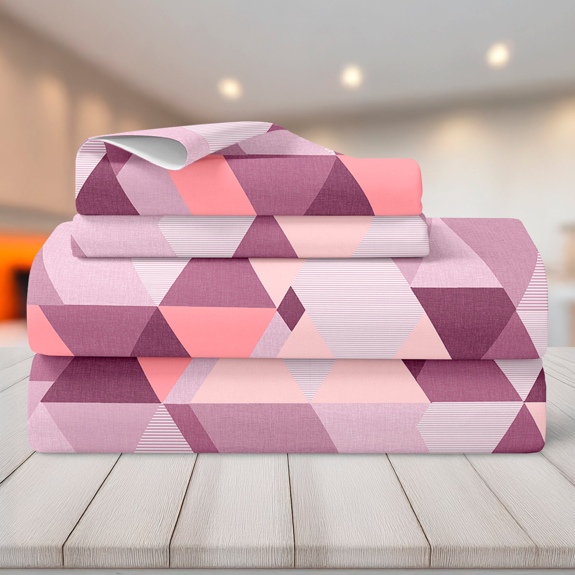 Completo Letto Matrimoniale No Stiro Set Lenzuola In Morbida Microfibra Anallergica Lenzuolo Sotto Con Angoli Elastici Fino 30 Cm, Lenzuolo Teso Sopra 2 Federe Prodotto Italiano  Triangolini