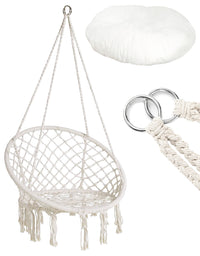 Sedia Sospesa ad Altalena Lavorata a maglia con Corda in Cotone Frange Macrame Naturale