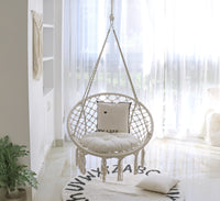 Sedia Sospesa ad Altalena Lavorata a maglia con Corda in Cotone Frange Macrame Naturale