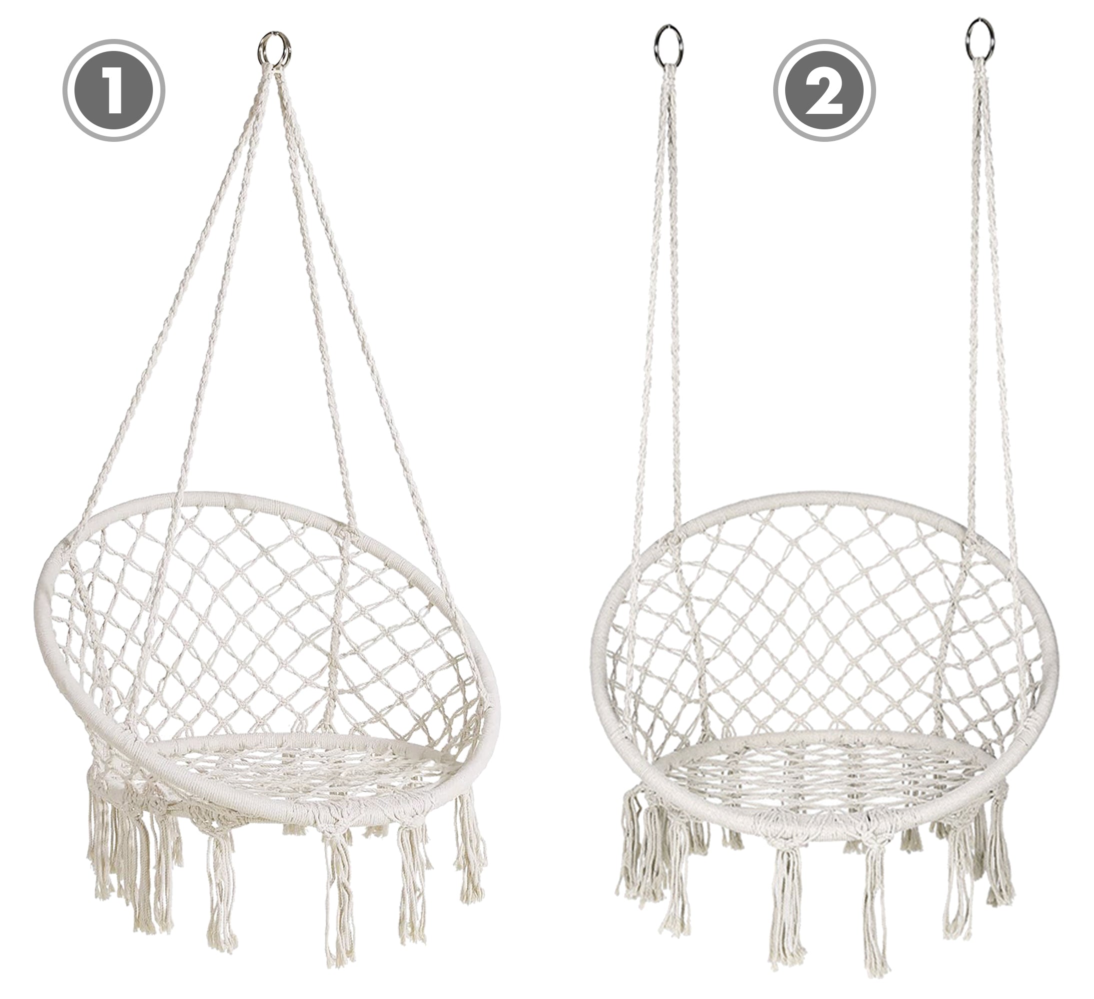 Sedia Sospesa ad Altalena Lavorata a maglia con Corda in Cotone Frange Macrame Naturale