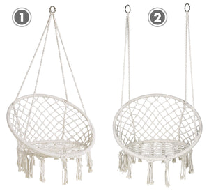 Sedia Sospesa ad Altalena Lavorata a maglia con Corda in Cotone Frange Macrame Naturale