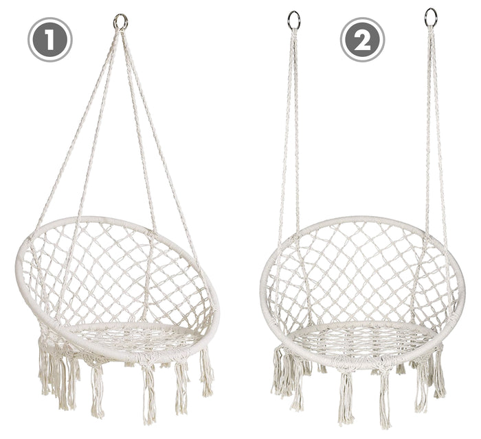 Sedia Sospesa ad Altalena Lavorata a maglia con Corda in Cotone Frange Macrame Naturale
