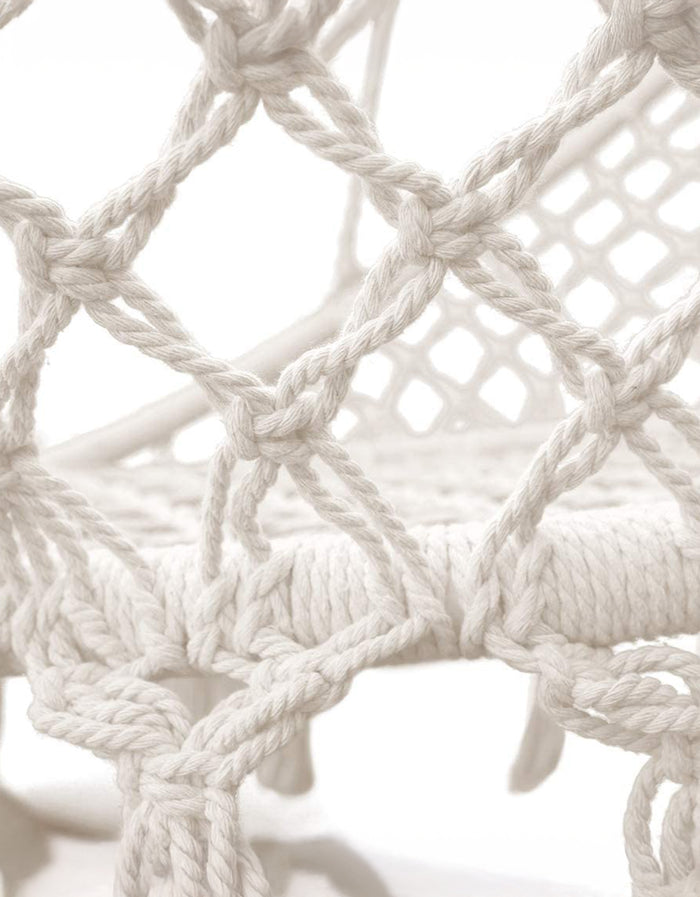 Sedia Sospesa ad Altalena Lavorata a maglia con Corda in Cotone Frange Macrame Naturale