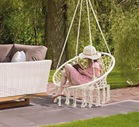 Sedia Sospesa ad Altalena Lavorata a maglia con Corda in Cotone Frange Macrame Naturale