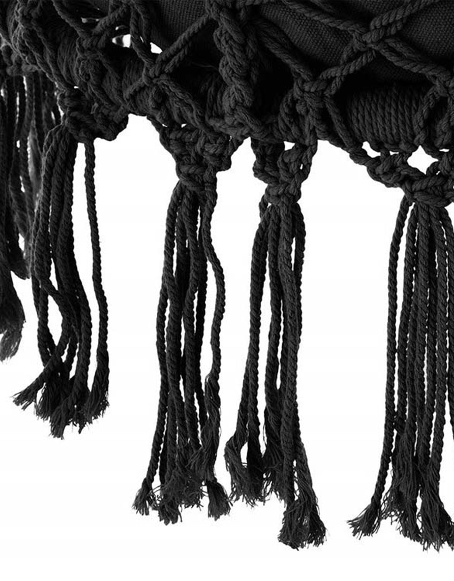 Sedia Sospesa ad Altalena Lavorata a maglia con Corda in Cotone Frange Macrame Nero