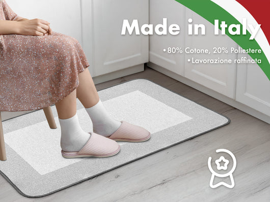 Tappeto Cucina Antiscivolo Assorbente Bordato Made in Italy Morbido Passatoia Multiuso Con Bordi Antisfilacciamento Corridoio Soggiorno Lavabile in Lavatrice Grigio - 60x180 cm