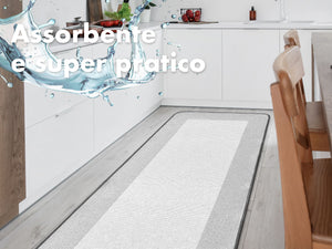 Tappeto Cucina Antiscivolo Assorbente Bordato Made in Italy Morbido Passatoia Multiuso Con Bordi Antisfilacciamento Corridoio Soggiorno Lavabile in Lavatrice Grigio - 60x320 cm
