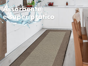 Tappeto Cucina Antiscivolo Assorbente Bordato Made in Italy Morbido Passatoia Multiuso Con Bordi Antisfilacciamento Corridoio Soggiorno Lavabile in Lavatrice Marrone - 60x90 cm