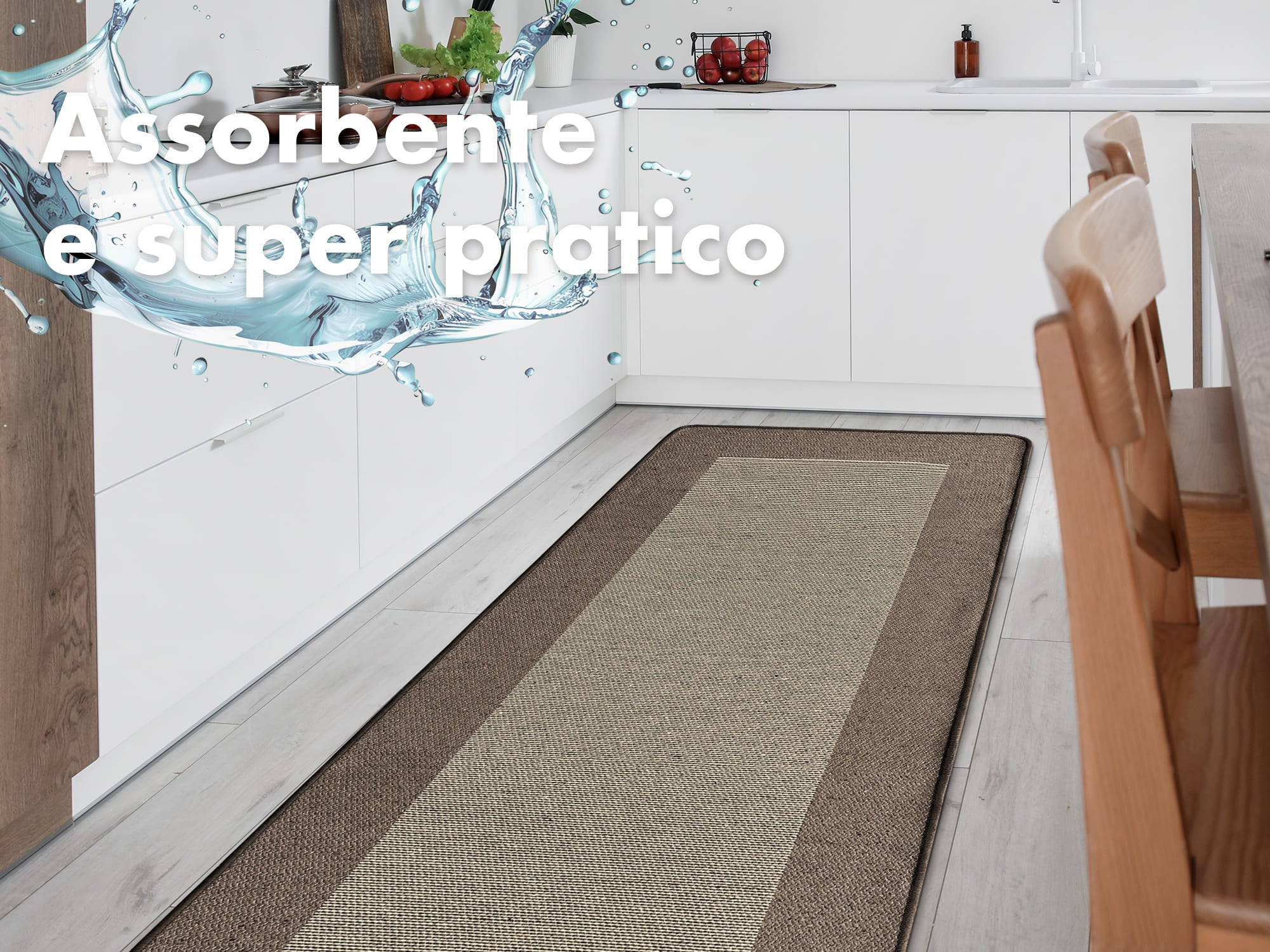 Tappeto Cucina Antiscivolo Assorbente Bordato Made in Italy Morbido Passatoia Multiuso Con Bordi Antisfilacciamento Corridoio Soggiorno Lavabile in Lavatrice Marrone - 60x230 cm