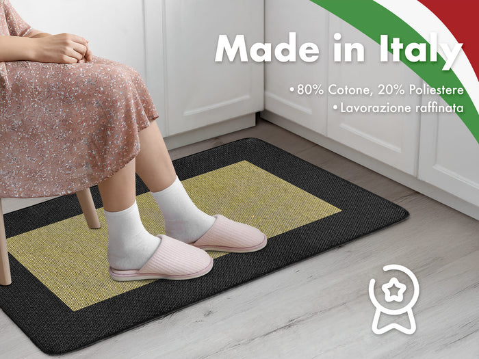 Tappeto Cucina Antiscivolo Assorbente Bordato Made in Italy Morbido Passatoia Multiuso Con Bordi Antisfilacciamento Corridoio Soggiorno Lavabile in Lavatrice Nero - 60x320 cm