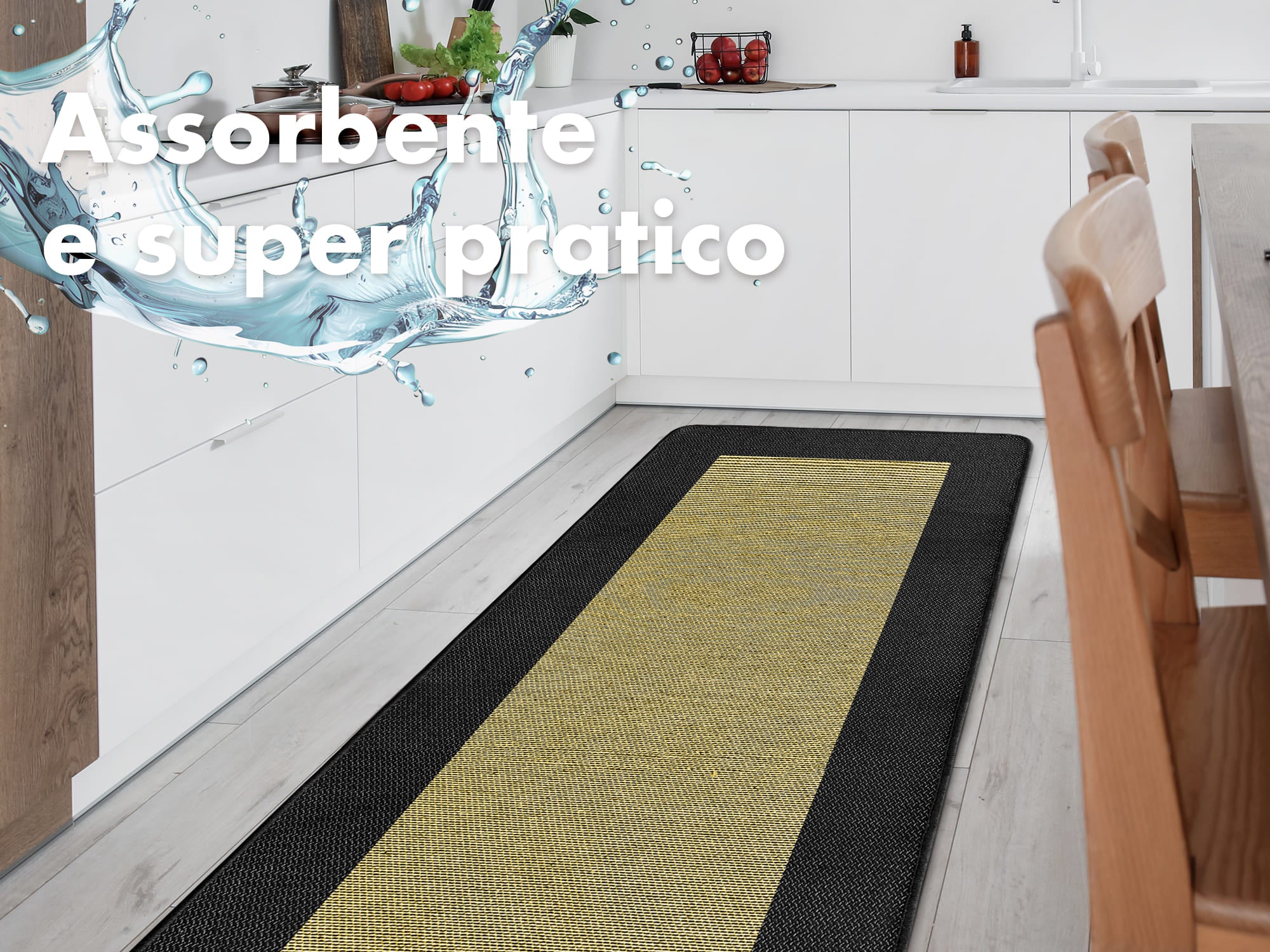 Tappeto Cucina Antiscivolo Assorbente Bordato Made in Italy Morbido Passatoia Multiuso Con Bordi Antisfilacciamento Corridoio Soggiorno Lavabile in Lavatrice Nero - 60x90 cm