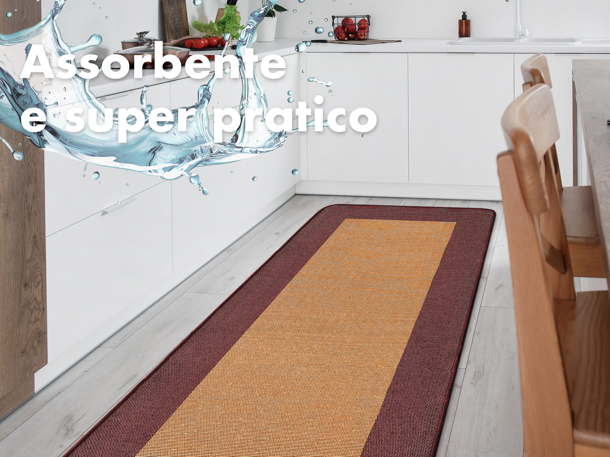 Tappeto Cucina Antiscivolo Assorbente Bordato Made in Italy Morbido Passatoia Multiuso Con Bordi Antisfilacciamento Corridoio Soggiorno Lavabile in Lavatrice Rosso - 60x120 cm