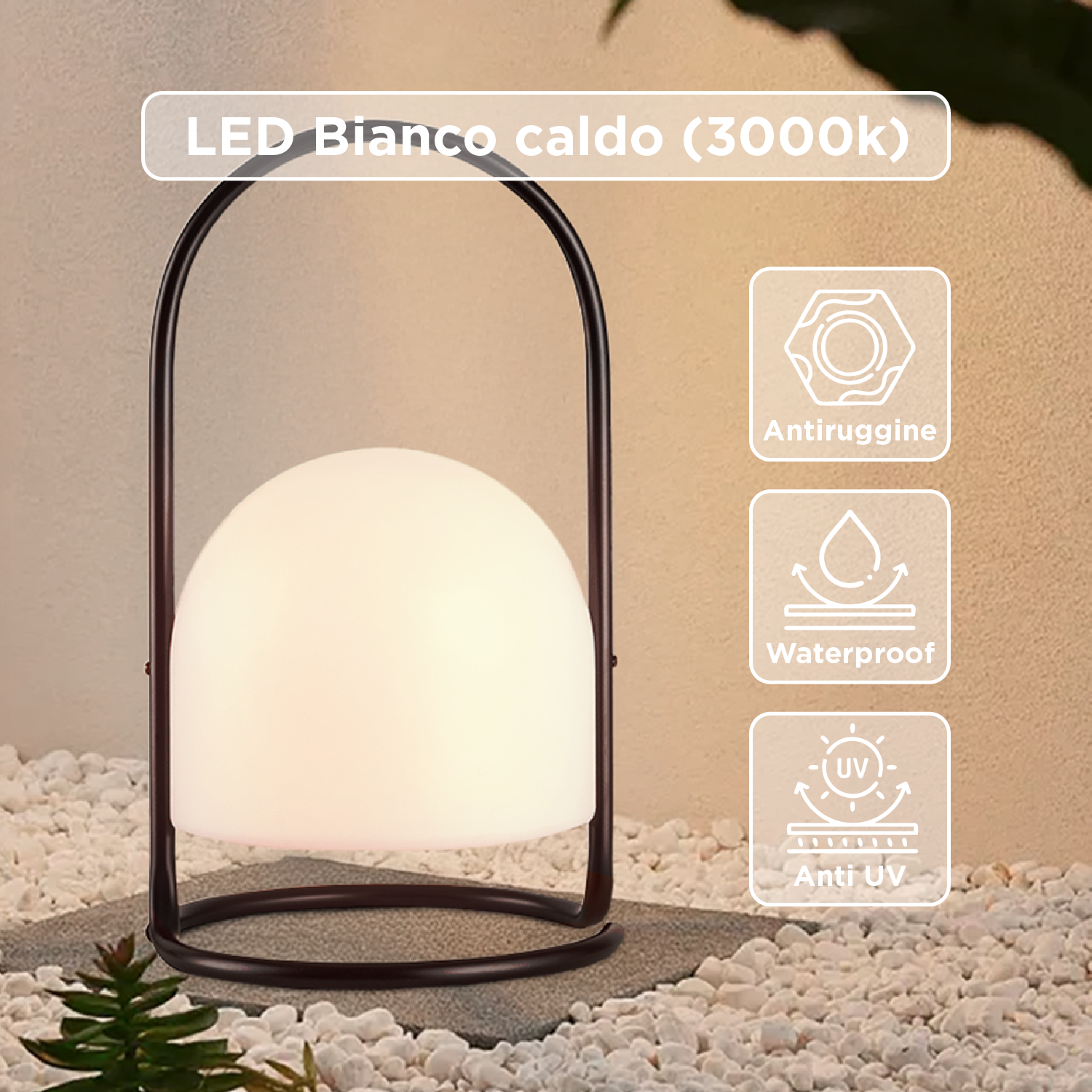 Lampada Da Esterno Led Lanterna Impermeabile Resistente Design Moderno Tavolo Arredo Giardino Luce Colore Bianco Caldo/Freddo Struttura Metallo Antiruggine Certificata RoHS Trasportabile Geoje