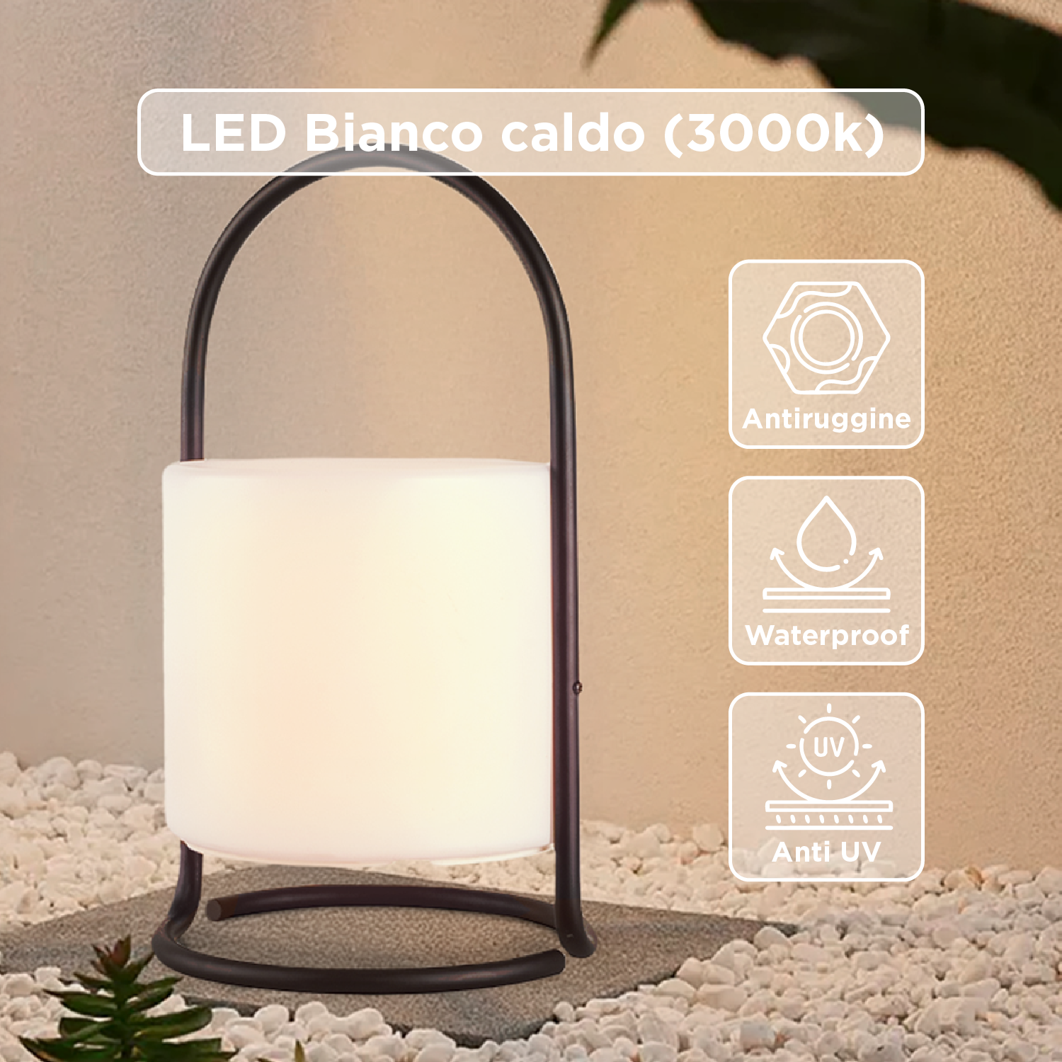 Lampada Da Esterno Led Lanterna Impermeabile Resistente Design Moderno Tavolo Arredo Giardino Luce Colore Bianco Caldo/Freddo Struttura Metallo Antiruggine Certificata RoHS Trasportabile Yeosu