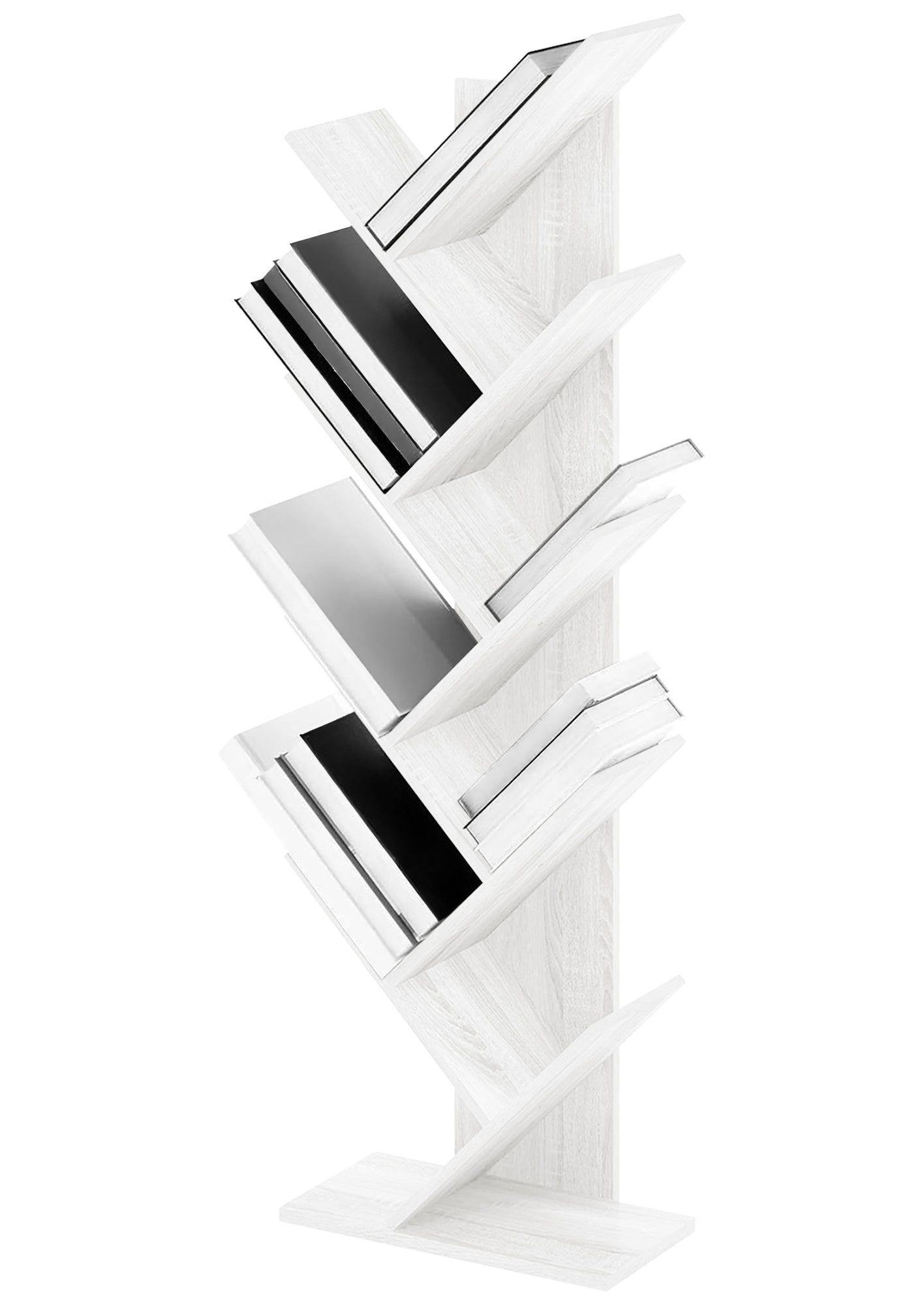 Liberia In Legno A Forma Ad Albero Scaffale 9 Ripiani Salvaspazio Verticale Camera Letto Soggiorno Studio Ufficio  Libro Mensola A Colonna Porta Libri Stile industrial Torre Bianco