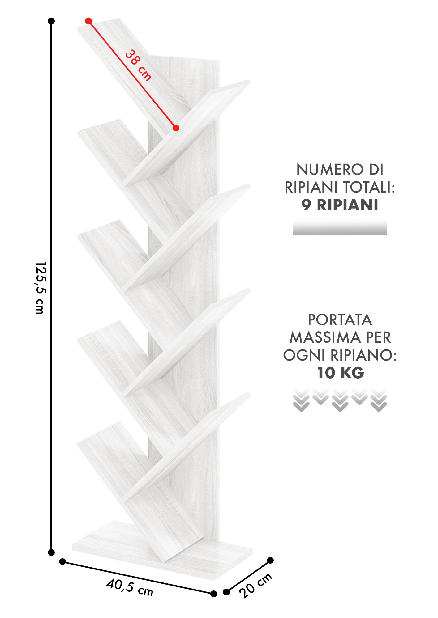 Liberia In Legno A Forma Ad Albero Scaffale 9 Ripiani Salvaspazio Verticale Camera Letto Soggiorno Studio Ufficio  Libro Mensola A Colonna Porta Libri Stile industrial Torre Bianco
