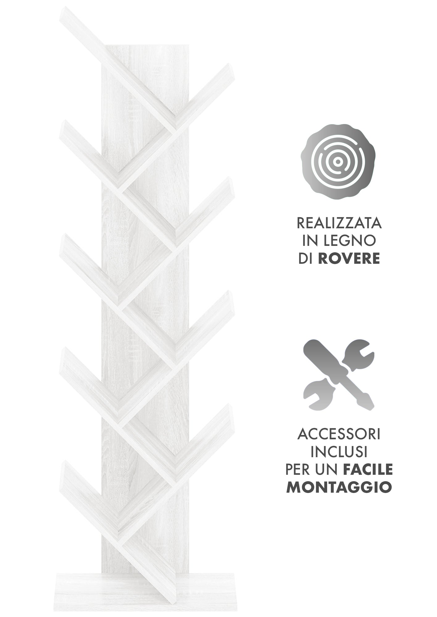 Liberia In Legno A Forma Ad Albero Scaffale 9 Ripiani Salvaspazio Verticale Camera Letto Soggiorno Studio Ufficio  Libro Mensola A Colonna Porta Libri Stile industrial Torre Bianco