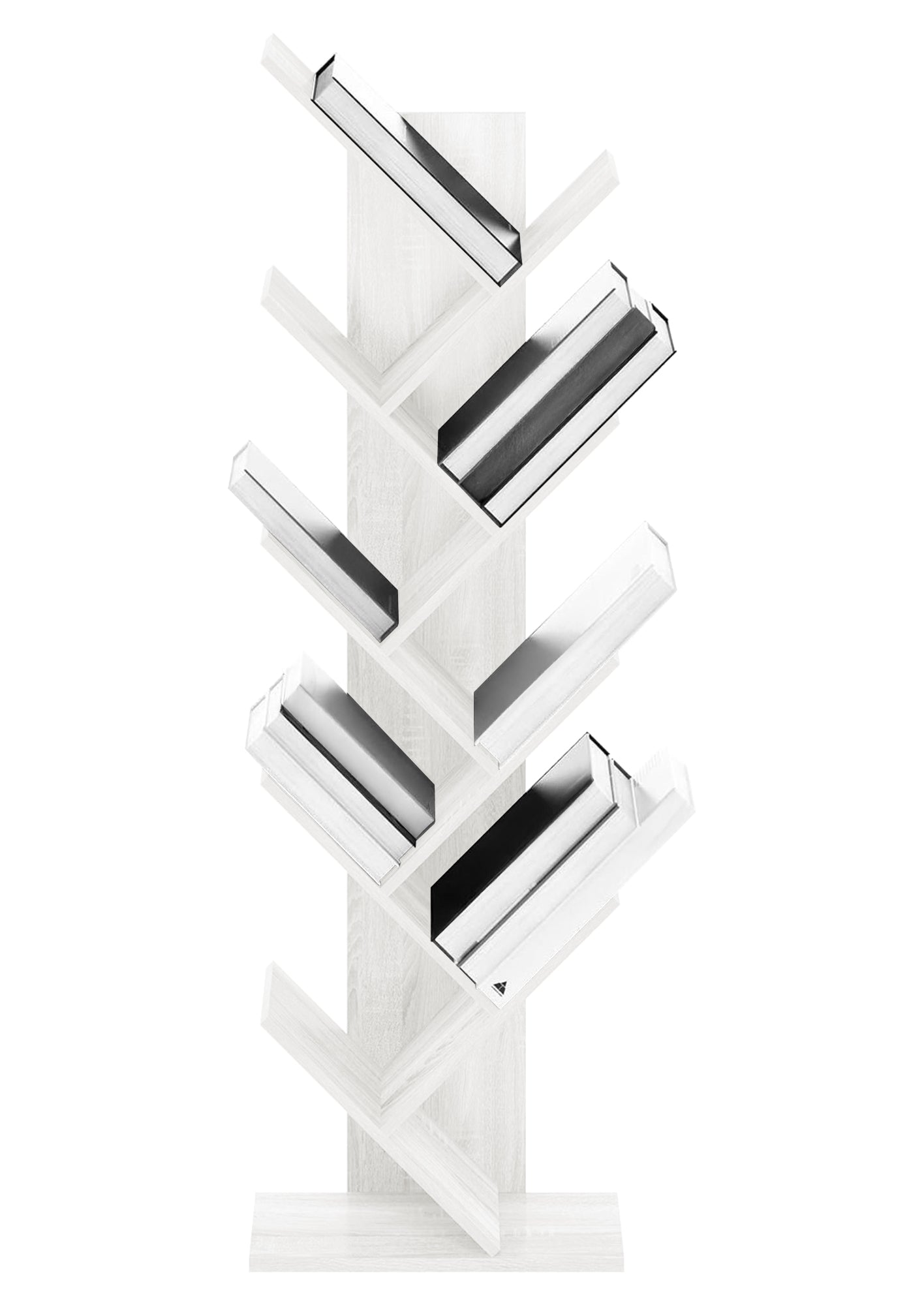 Liberia In Legno A Forma Ad Albero Scaffale 9 Ripiani Salvaspazio Verticale Camera Letto Soggiorno Studio Ufficio  Libro Mensola A Colonna Porta Libri Stile industrial Torre Bianco