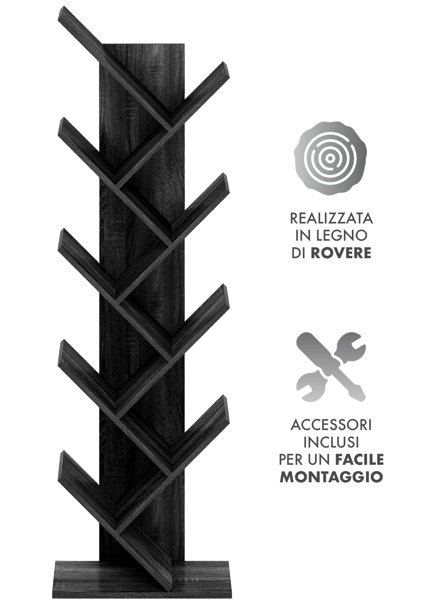 Liberia In Legno A Forma Ad Albero Scaffale 9 Ripiani Salvaspazio Verticale Camera Letto Soggiorno Studio Ufficio  Libro Mensola A Colonna Porta Libri Stile industrial Torre Nero