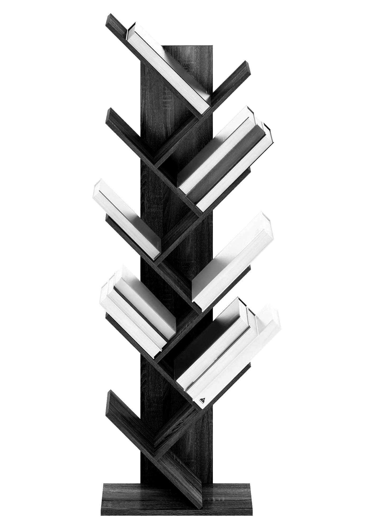 Liberia In Legno A Forma Ad Albero Scaffale 9 Ripiani Salvaspazio Verticale Camera Letto Soggiorno Studio Ufficio  Libro Mensola A Colonna Porta Libri Stile industrial Torre Nero