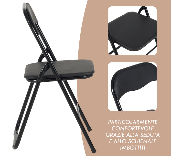 Set 6 Sedie Pieghevoli Sedia Cucina Robusta Struttura In Metallo Seduta Comoda In Simil Ecopelle Sedute Poltrona Per Ospiti Campeggio Sala Riunioni Ufficio Pieghevole Salvaspazio Scrivania Nero