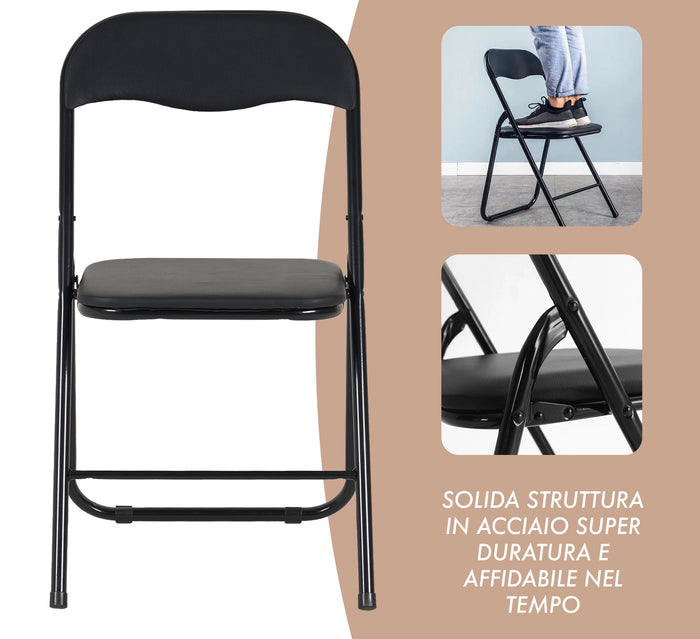 Set 6 Sedie Pieghevoli Sedia Cucina Robusta Struttura In Metallo Seduta Comoda In Simil Ecopelle Sedute Poltrona Per Ospiti Campeggio Sala Riunioni Ufficio Pieghevole Salvaspazio Scrivania Nero