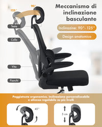 Sedia Da Ufficio Professionale Ergonomica Rete Traspirante Supporto Lombare Adattivo Poltrona Direzionale Poggiatesta Regolabile Braccioli Ribaltabili Sedie Da Scrivania Lavoro Scuola Casa Fino 150 Kg  Nero