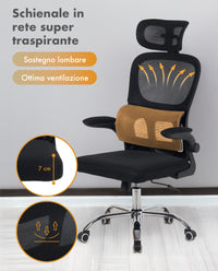 Sedia Da Ufficio Professionale Ergonomica Rete Traspirante Supporto Lombare Adattivo Poltrona Direzionale Poggiatesta Regolabile Braccioli Ribaltabili Sedie Da Scrivania Lavoro Scuola Casa Fino 150 Kg  Nero