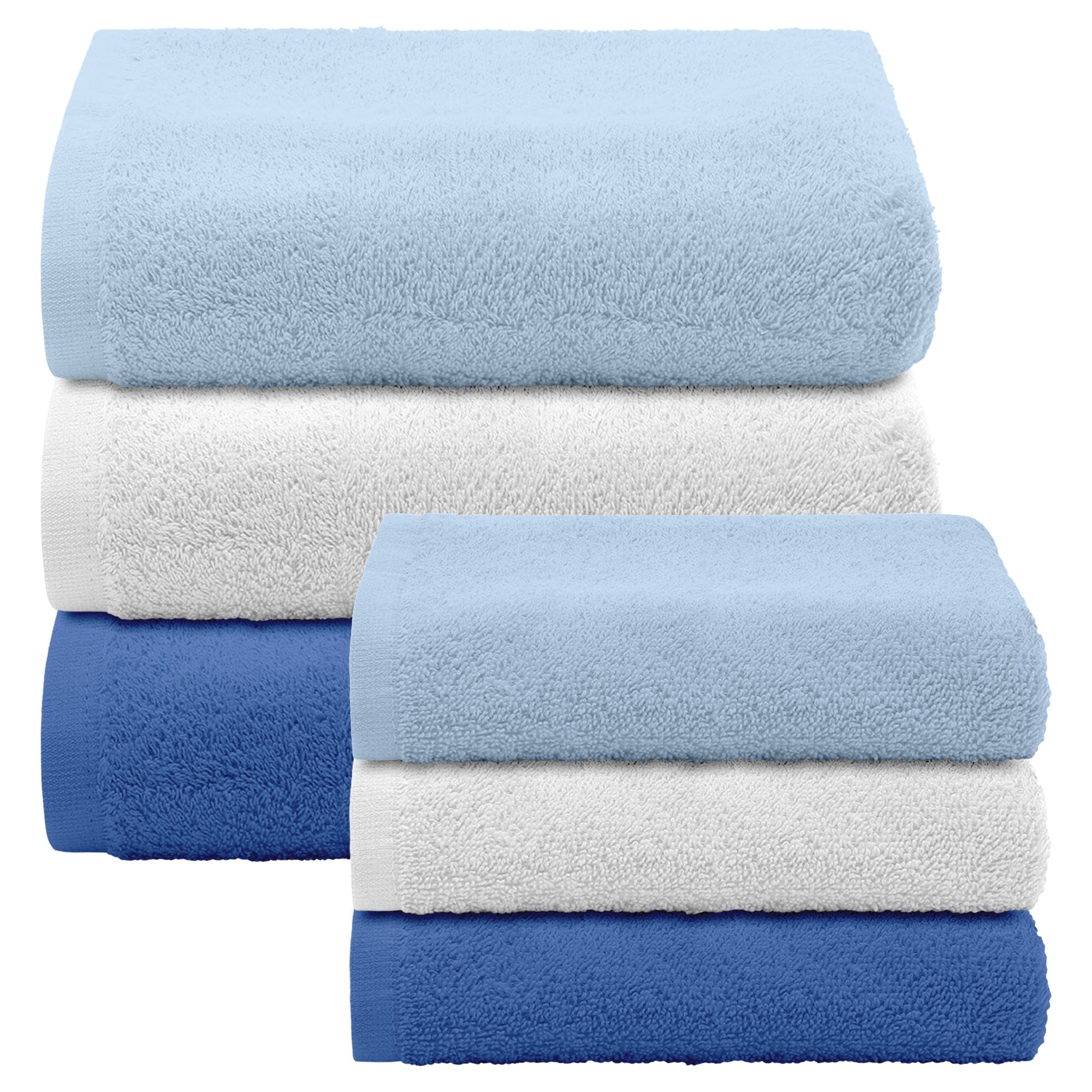 Asciugamani Bagno 100% Spugna Puro Cotone 450 Gr 6 Pezzi 3 Salvietta Viso 3 Asciugamano Ospite Mani Qualità Salviette Super Morbide Bicolore Azzurro