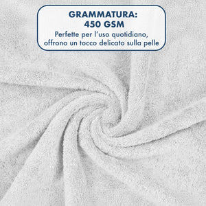 Asciugamani Bagno 100% Spugna Puro Cotone 450 Gr 6 Pezzi 3 Salvietta Viso 3 Asciugamano Ospite Mani Qualità Salviette Super Morbide Bicolore Azzurro